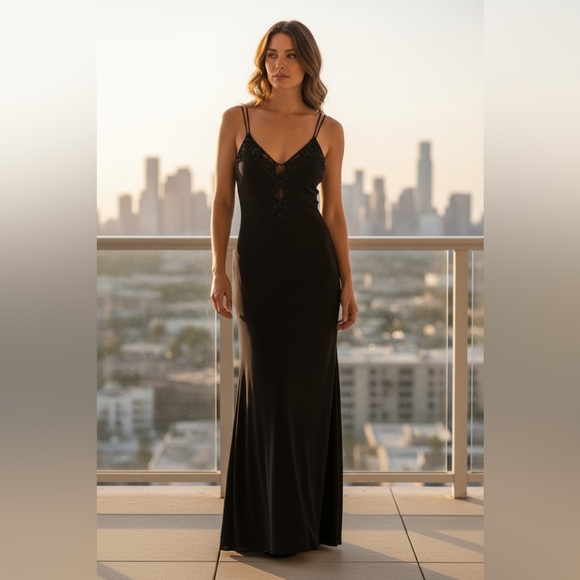 Cache Dresses & Skirts - Cache Black Elegant Beaded Maxi Dress Size 10